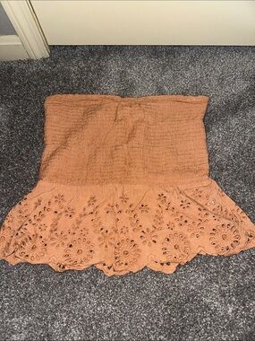 Strapless Eyelet Mini Skirt in Dusty Orange